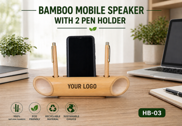 BAMBOO MOBILE SPEAKER WITH 2 PEN HOLDER HB-03