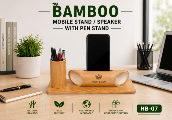 BAMBOO MOBILE STAND/SPEAKER WITH PEN STAND HB-07