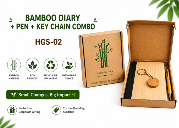 BAMBOO DIARY WITH PEN AND KEY CHAIN COMBO - HGS-02