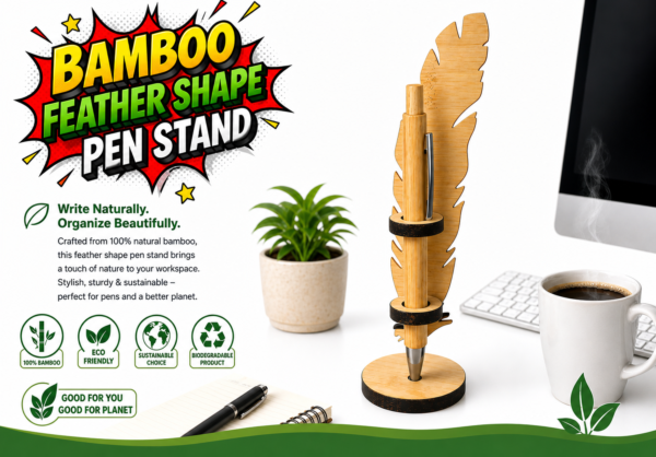 BAMBOO FEATHER SHAPE PEN STAND - HPS-1