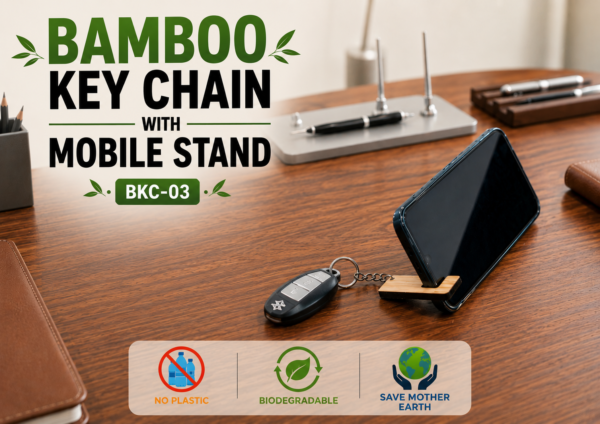 BAMBOO KEY CHAIN WITH MOBILE STAND - BKC-03