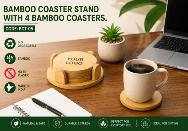 BAMBOO COASTER SET OF 4 WITH STAND