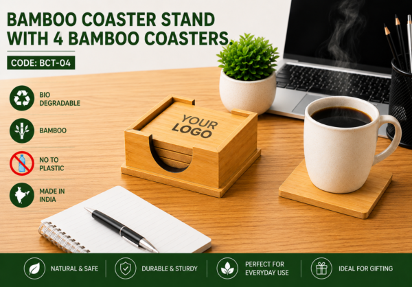 BAMBOO COASTER SET OF 4 WITH STAND