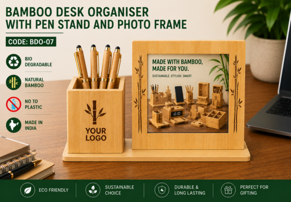 BAMBOO DESK ORGANISER WITH PHOTO FRAME