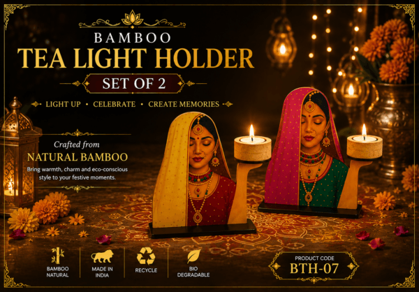Bamboo Tea Light Holder-SET OF 2