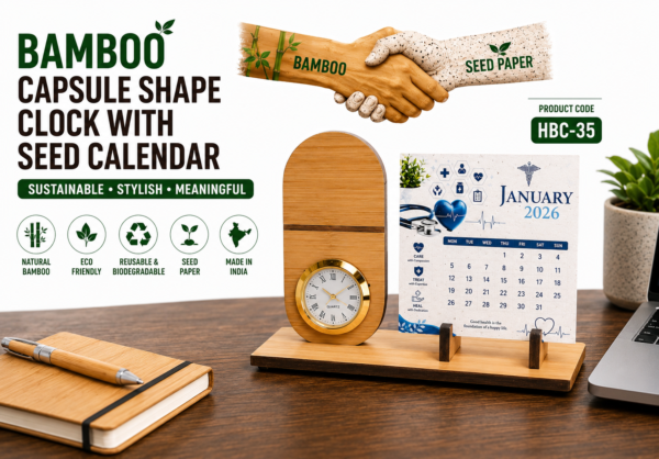 Bamboo Capsule Shape Clock With Seed Calendar