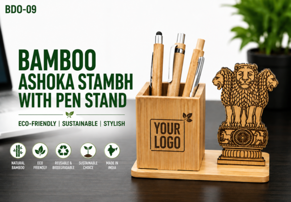 BAMBOO ASHOKA STAMBH WITH PEN STAND