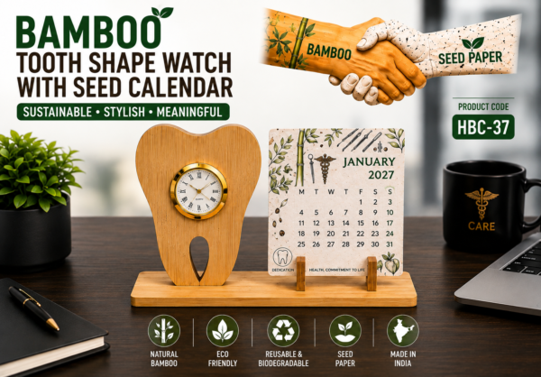 Bamboo Tooth Shape Clock With Seed Calendar