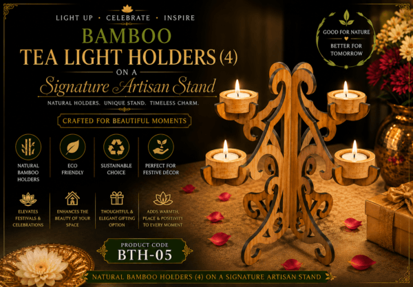 Bamboo Tea Light Holder On Artistic Stand