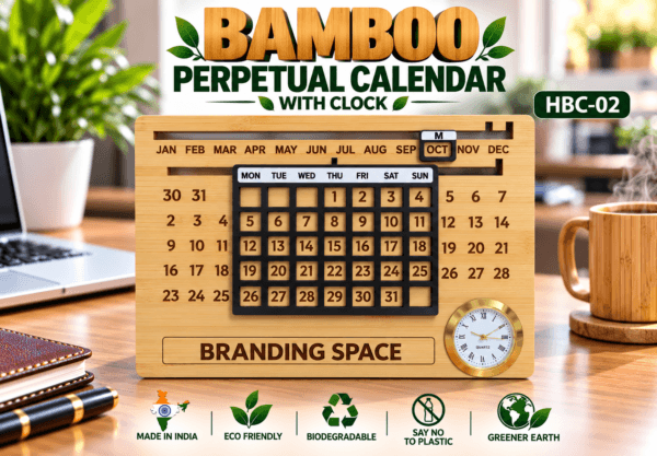 Bamboo Perpetual Calendar With Clock